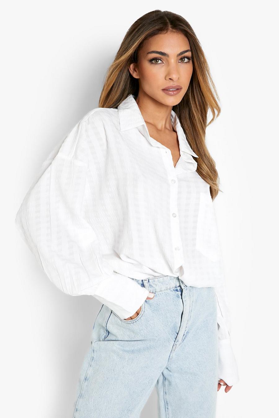 White Textured Woven Oversized Shirt image number 1