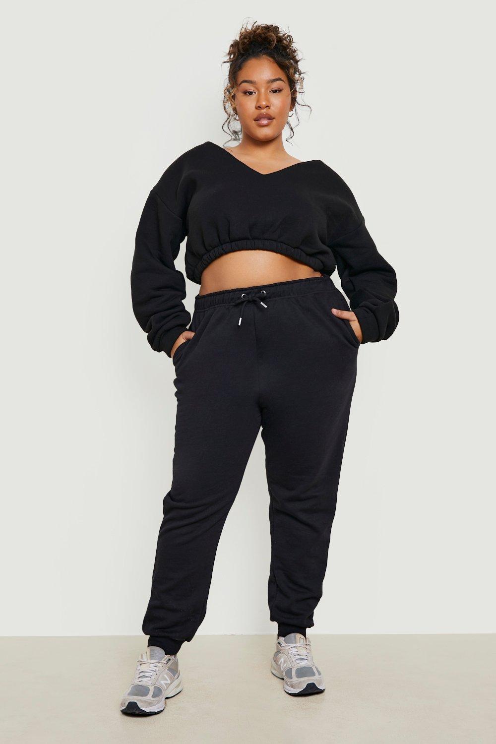 Black Plus V Neck Oversized Sweatshirt boohoo UK