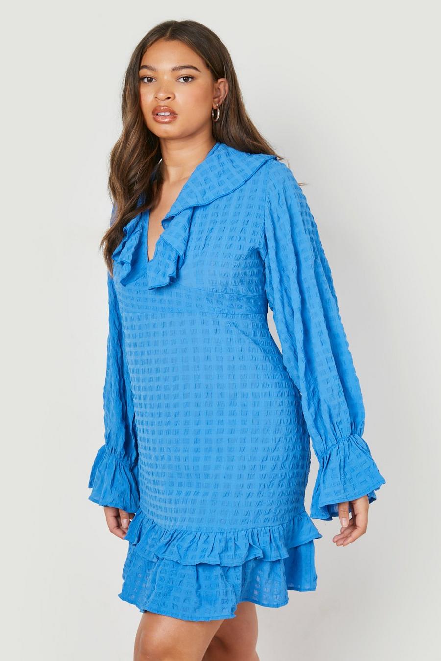 Blue Plus Textured Frill Mini Dress image number 1