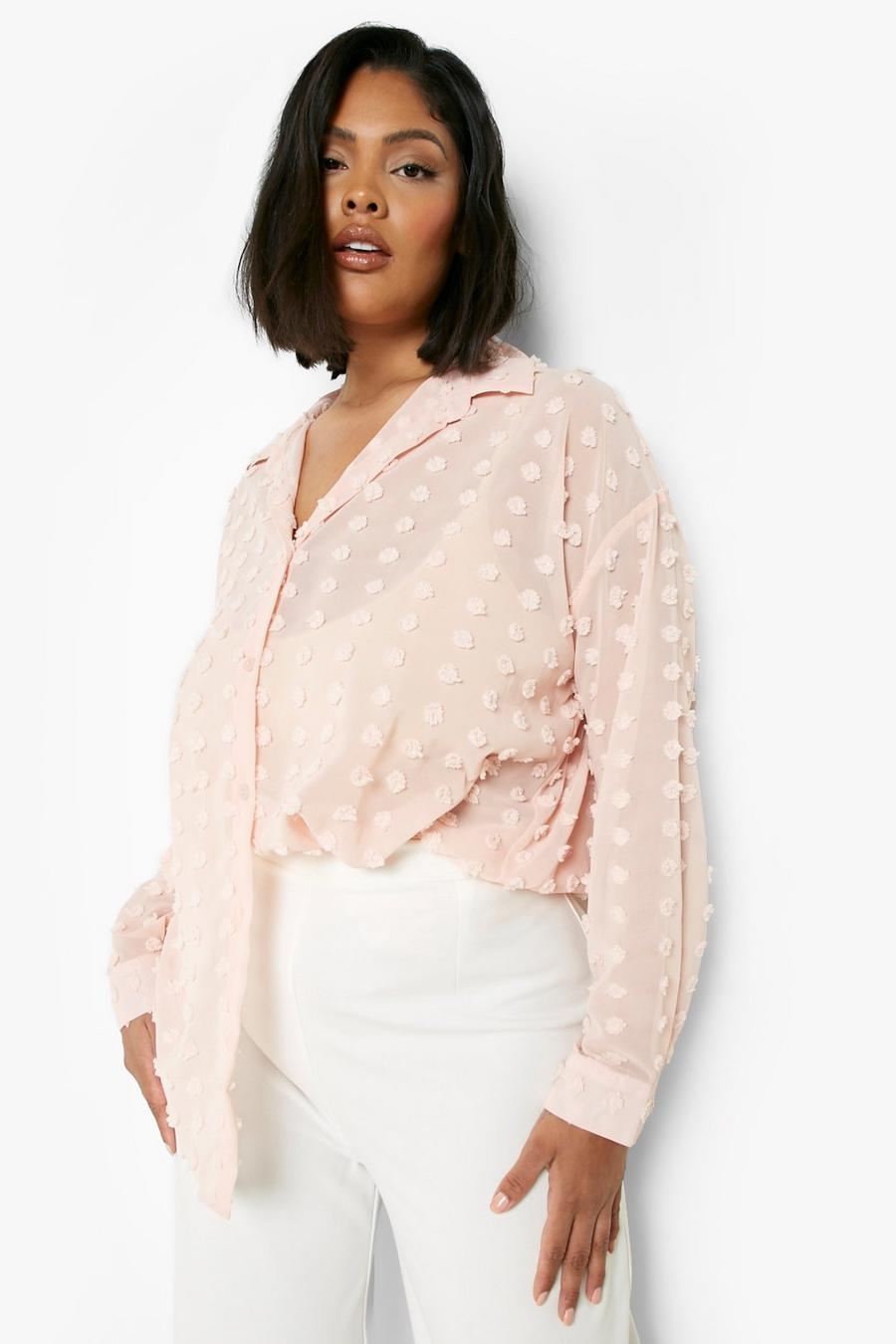 Camisa Plus oversize de lunares texturizados, Blush rosa image number 1