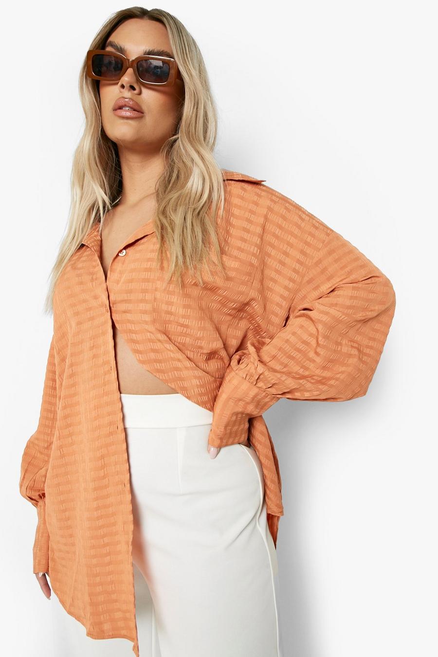 Rust Plus Textured Woven Oversized Shirt image number 1