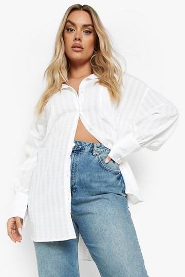 Plus Textured Woven Oversized Shirt white