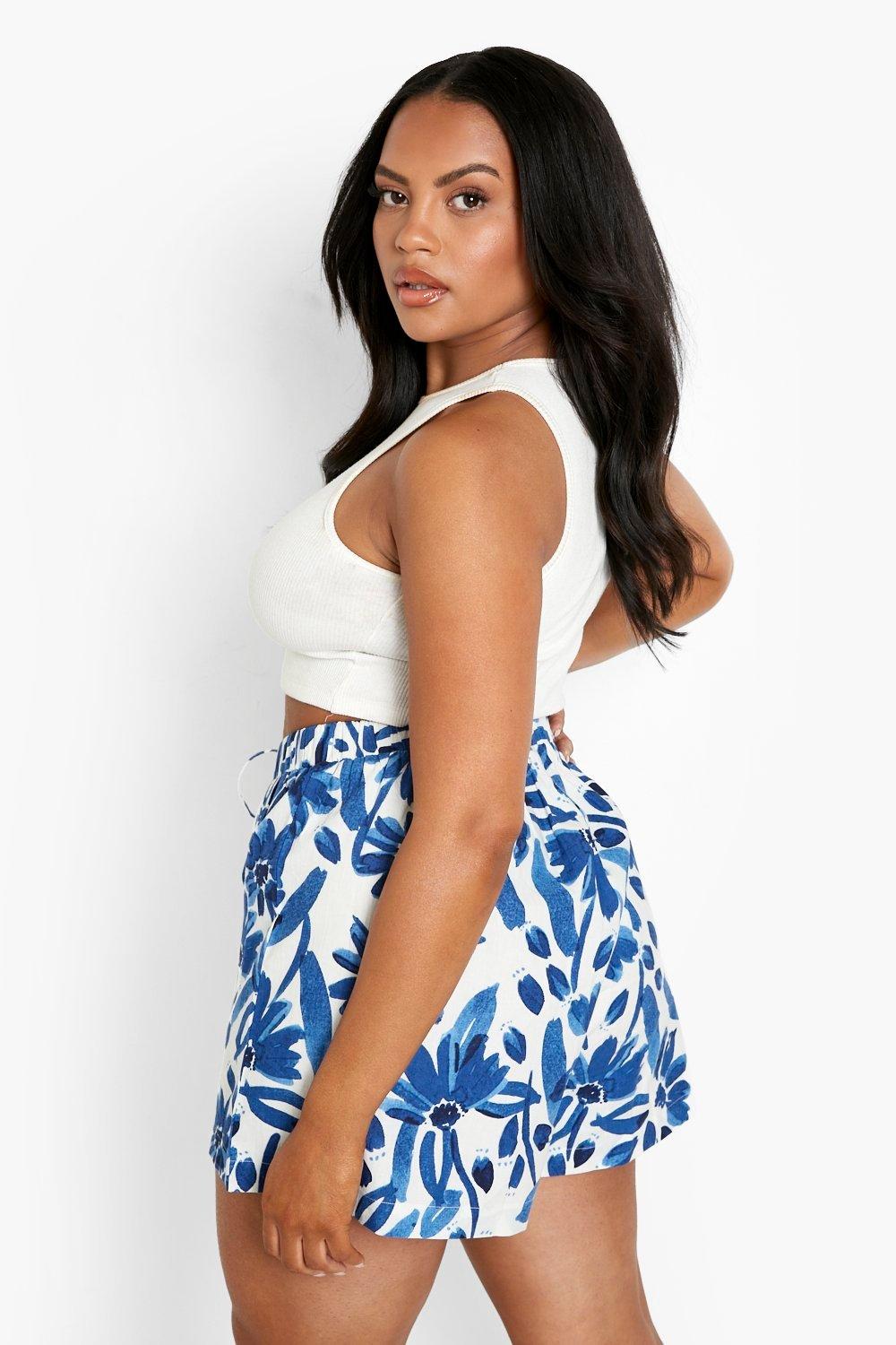 Plus Jersey Knit Floral Flowy Shorts