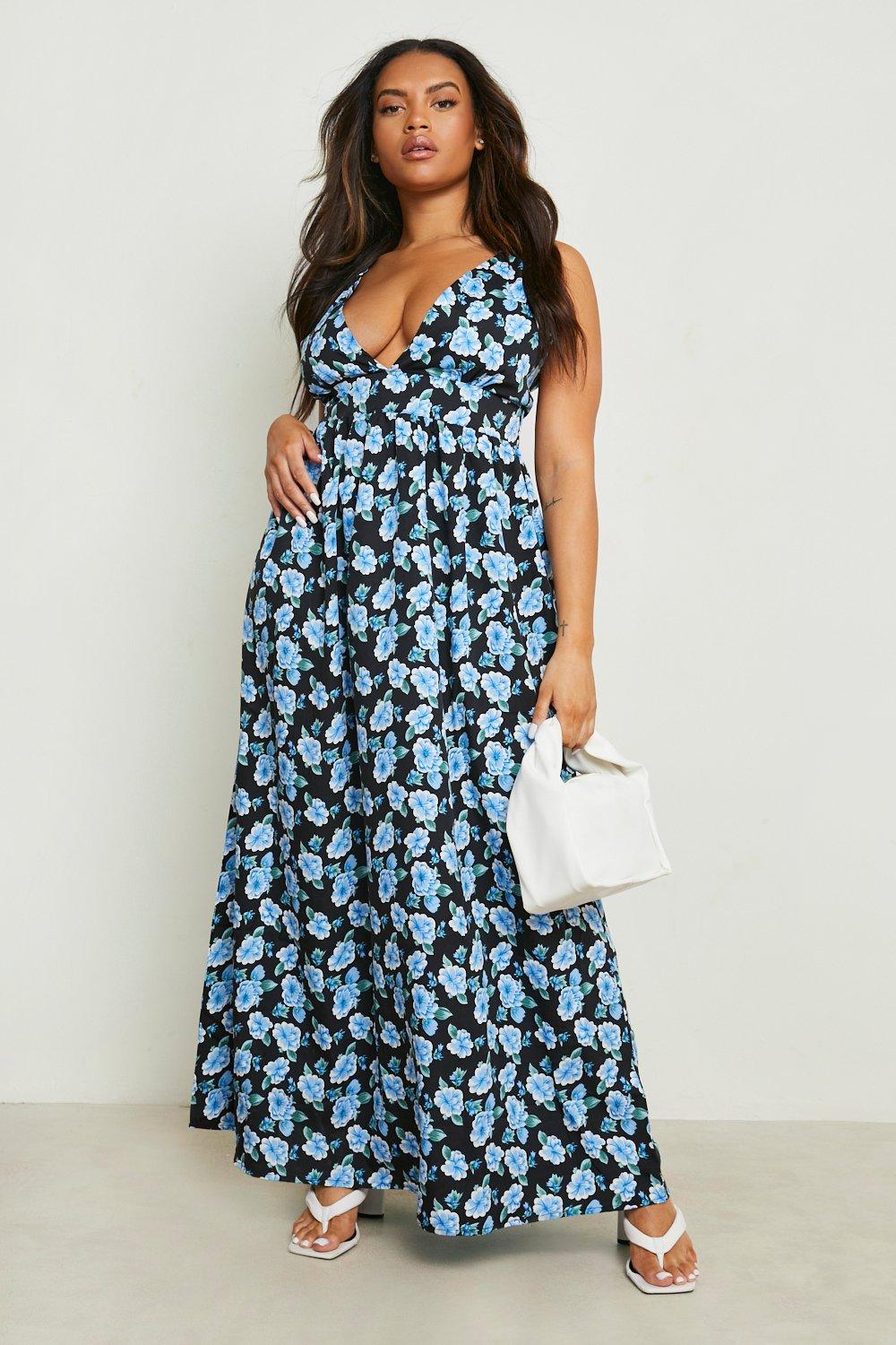 Women's Plus Floral Strappy Plunge Maxi Dress | Boohoo UK