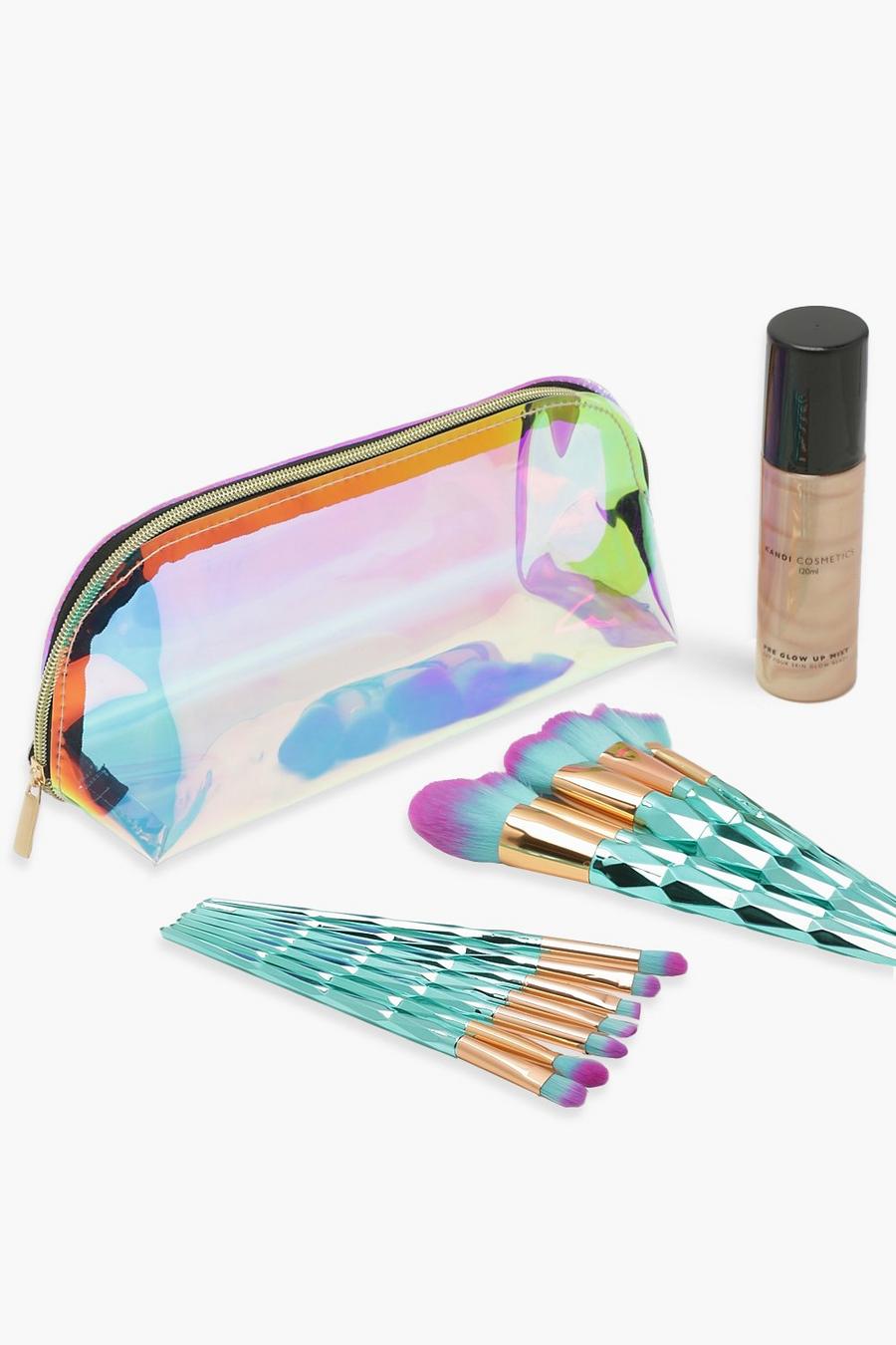 Set aus holografischer Makeup-Tasche, Pinsel und Spray, Multi image number 1
