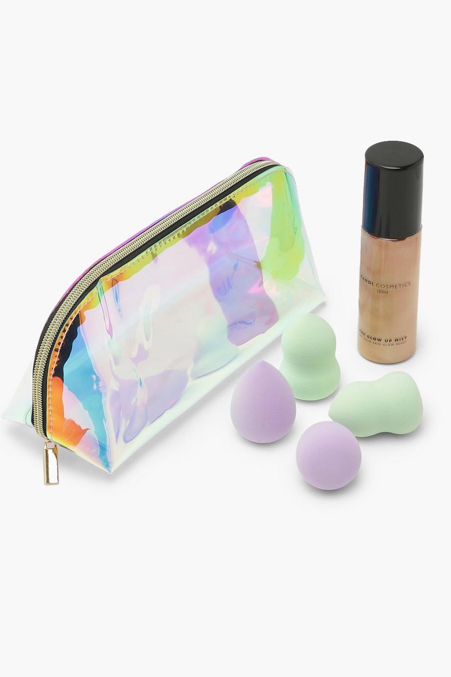Boohoo Beauty Holographische Makeup-Tasche, Spray & Schwamm Set, Multi image number 1
