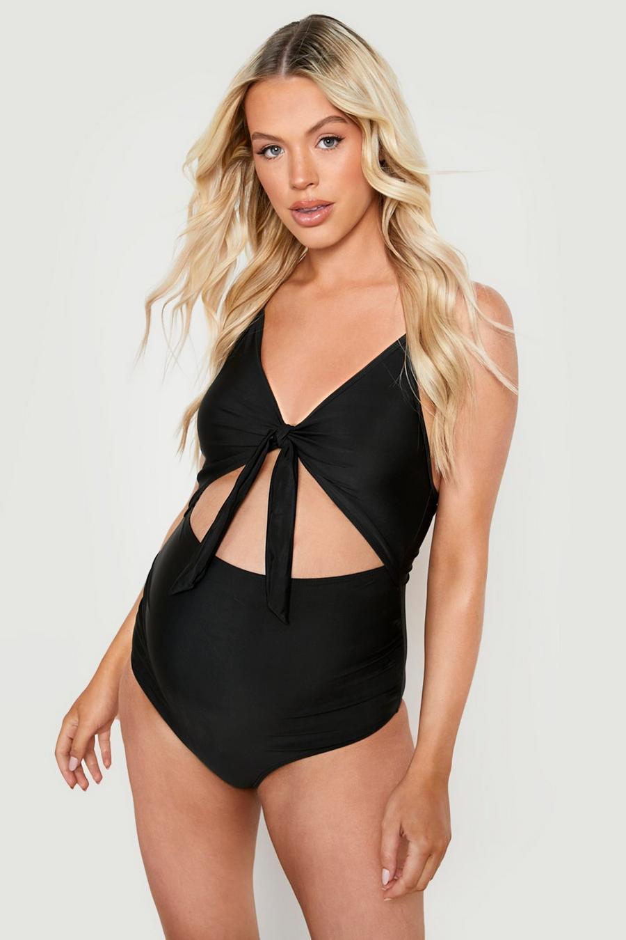 Black Maternity Tie Front Swimsuit image number 1