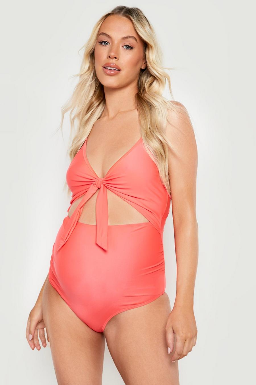 Coral Maternity Tie Front Swimsuit image number 1