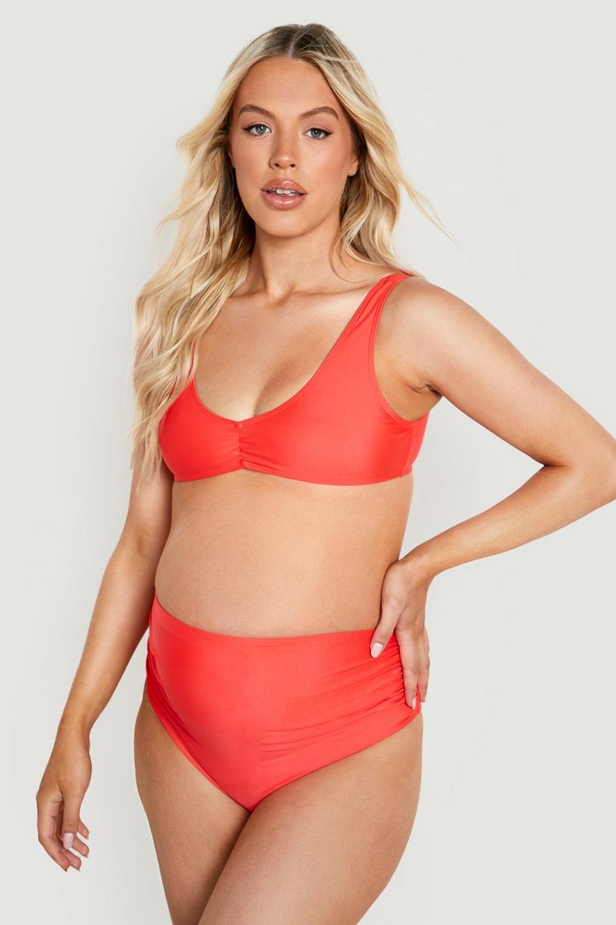 Red Maternity Notch Front Bikini image number 1