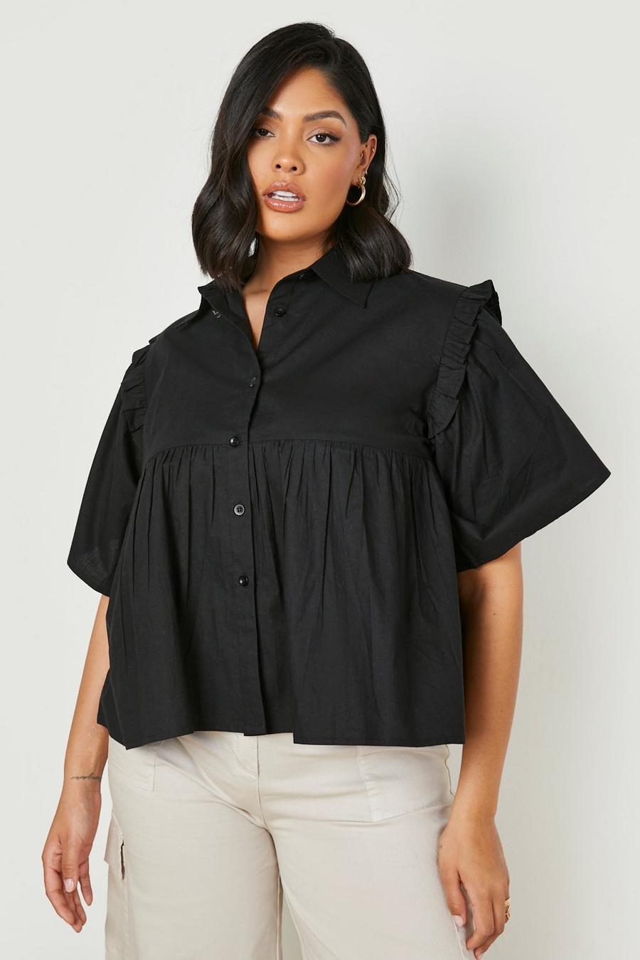 Black Plus Short Sleeve Peplum Shirt  image number 1