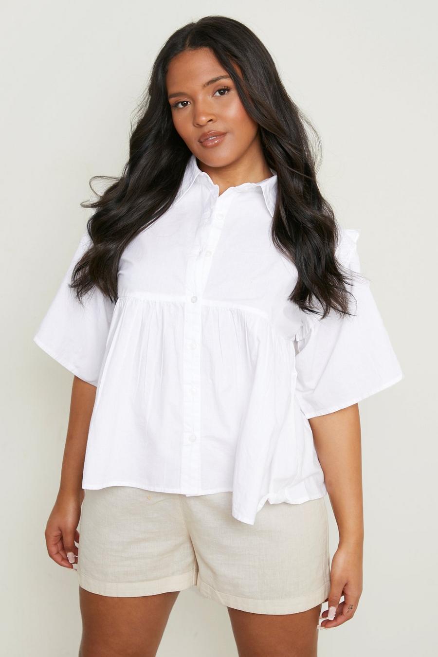 White Plus Short Sleeve Peplum Shirt  image number 1