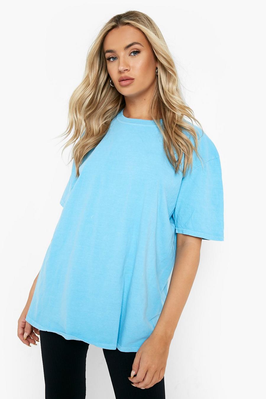 Light blue blau Overdyed Oversized Short Sleeve T - Shirt  image number 1