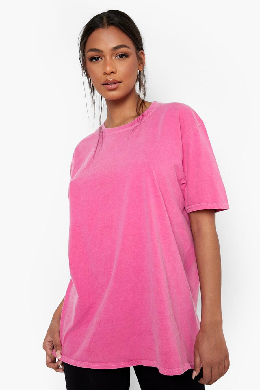 Pink Oversized Overdye T-Shirt Met Korte Mouwen image number 1