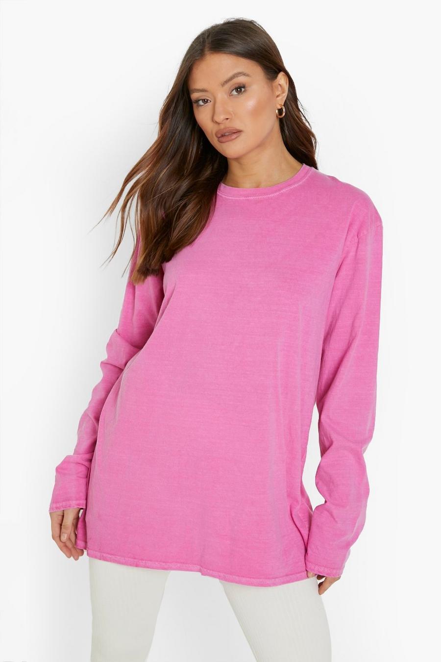 Pink rose Overdyed Oversized Long Sleeve T - Shirt image number 1