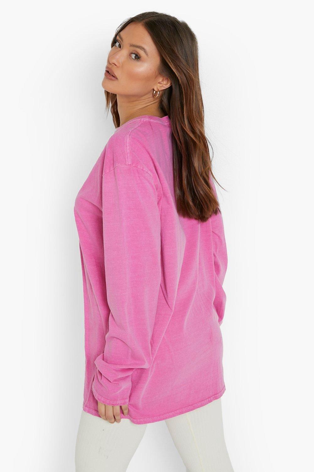 Overdyed Oversized Long Sleeve T - Shirt | boohoo USA