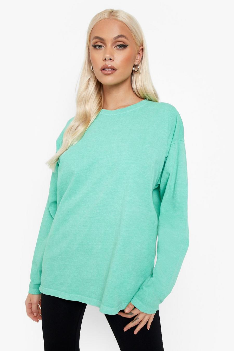Langärmliges Oversize T-Shirt, Bottle green vert