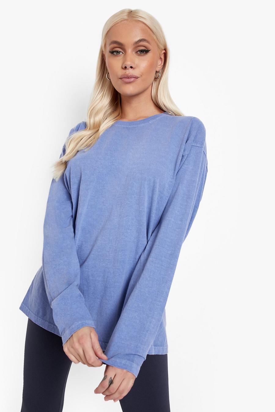 Dark blue blau Overdyed Oversized Long Sleeve T - Shirt image number 1