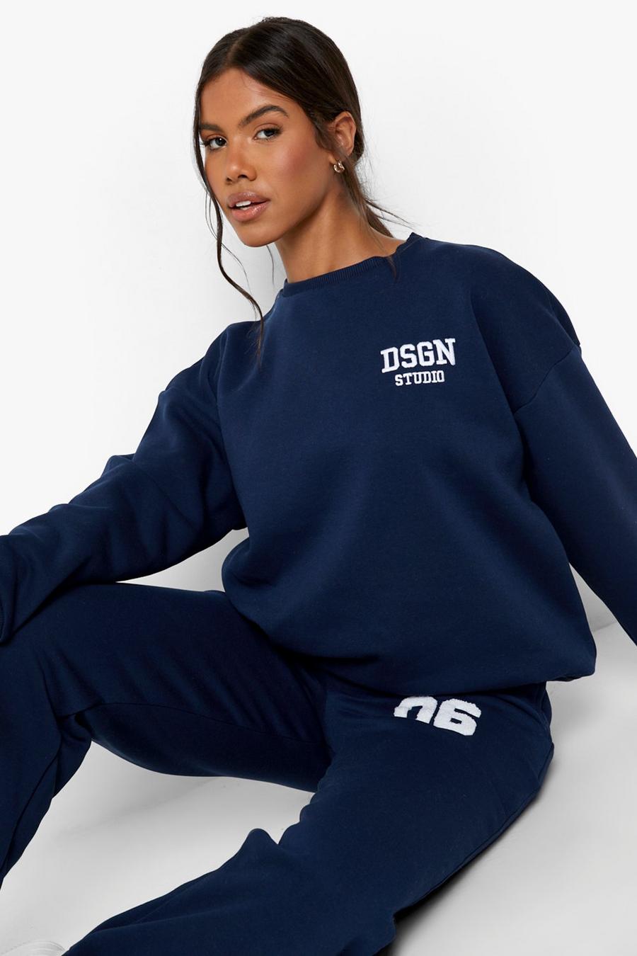 Navy Toweling Applique Sweat Jogger Tracksuit image number 1