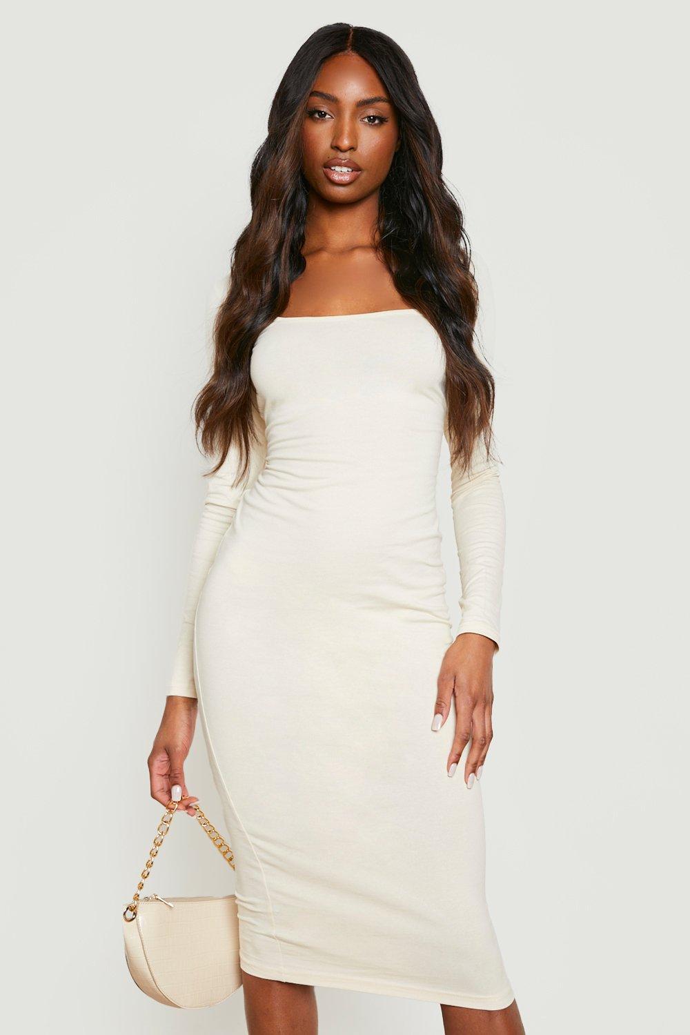 Boohoo square neck outlet midi dress