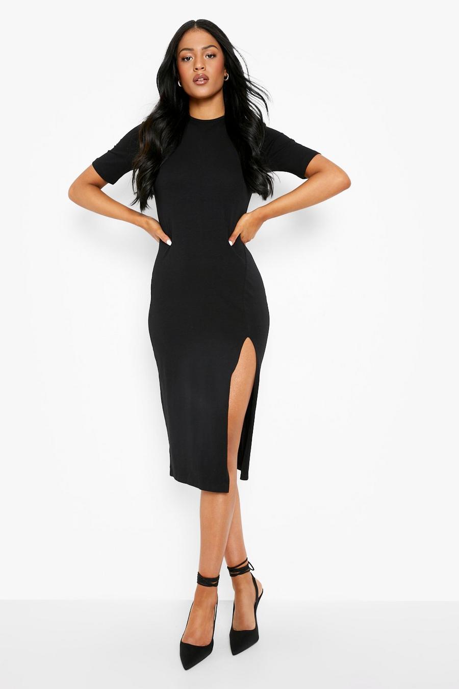 Black Tall Basic Split Midi Dress image number 1