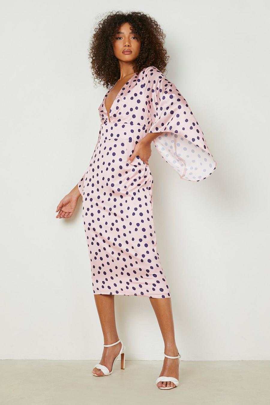 Pink Tall Polka Dot Wide Sleeve Occasion Dress image number 1