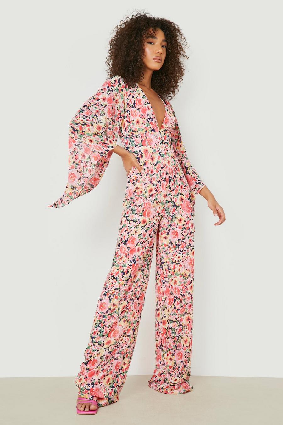 Pink Tall Wide Sleeve Floral Occasion Jumpsuit image number 1