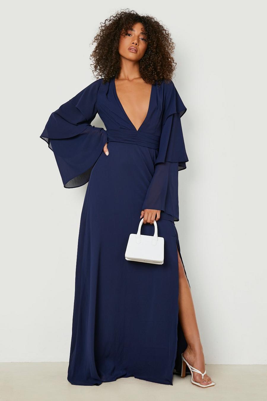 Navy Tall Tiered Sleeve Occasion Maxi Dress image number 1