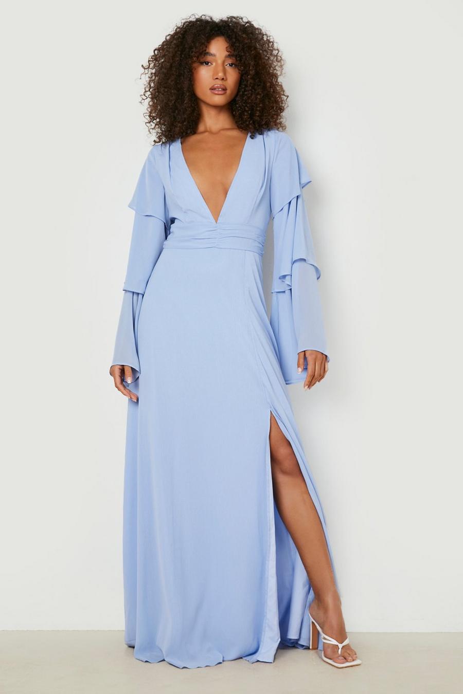 Pastel blue Tall Tired Sleeve Occasion Maxi Dress