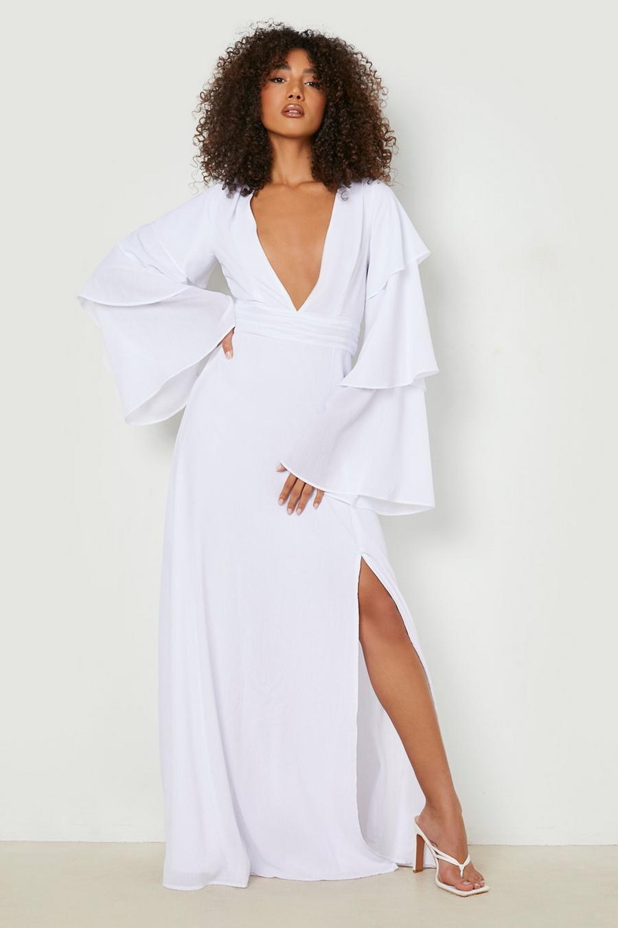White Tall Tiered Sleeve Occasion Maxi Dress image number 1