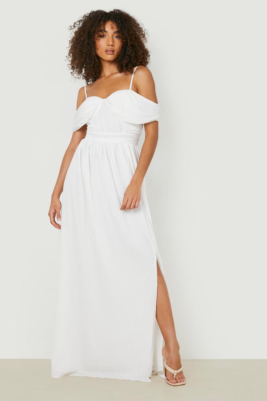 Ivory white Tall Off The Shoulder Occasion Maxi Dress