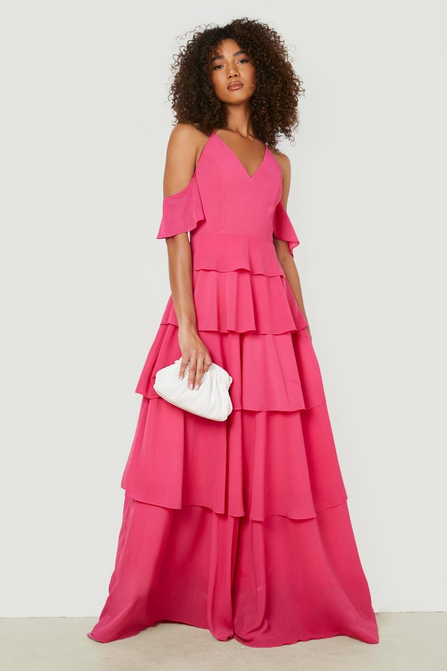 ורוד לוהט rosa שמלת מקסי מדורגת לאירועים לנשים גבוהות