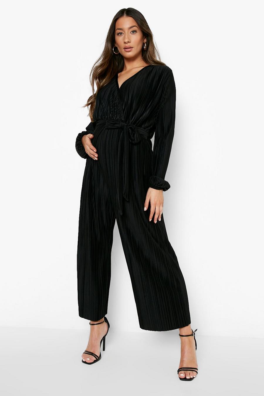 Black Mammakläder - Plisserad jumpsuit med omlott och vida ben image number 1