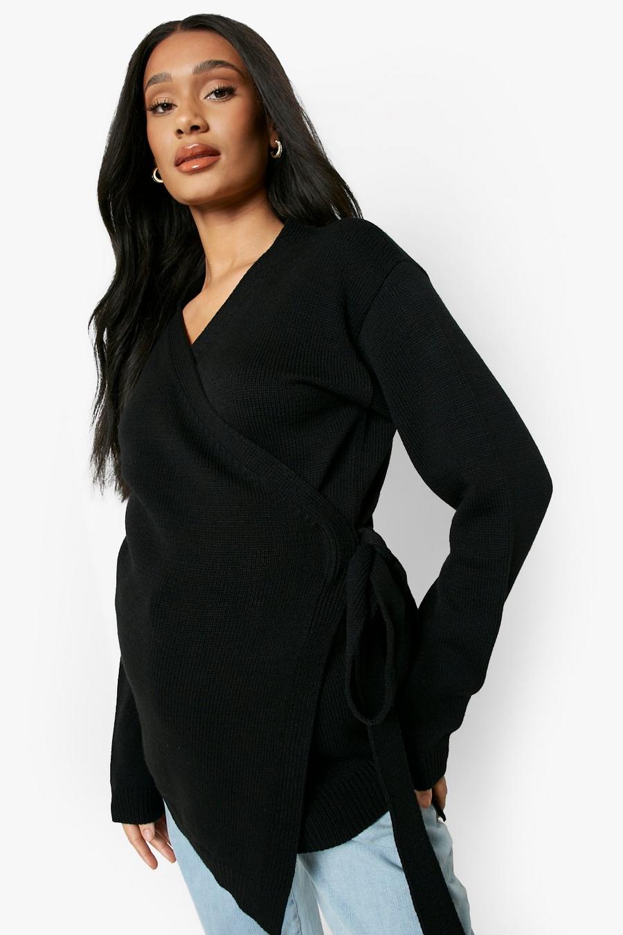 Black Maternity Grow With Me Tie Side Cardigan