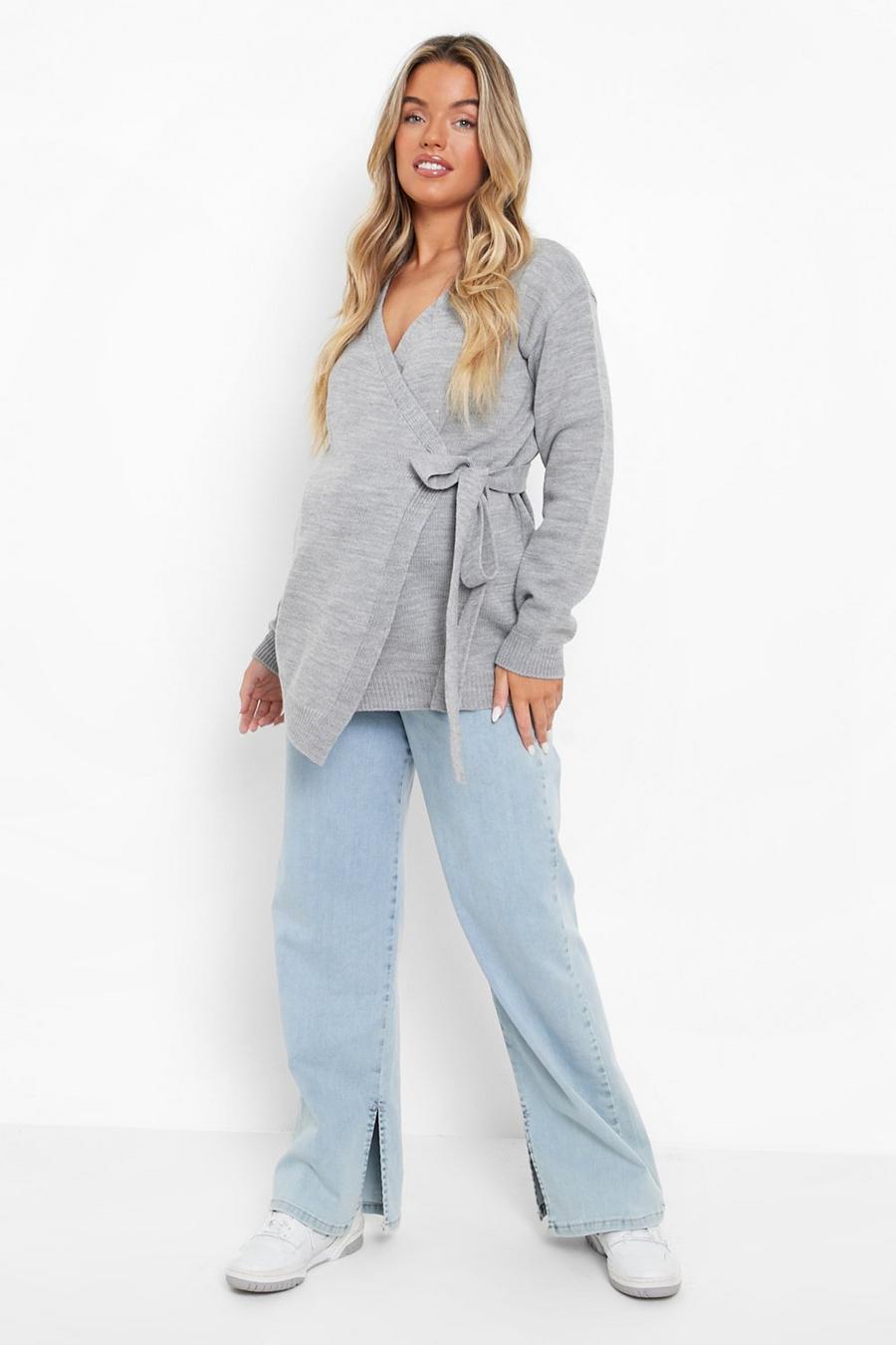 Light grey Maternity Grow With Me Tie Side Cardigan image number 1