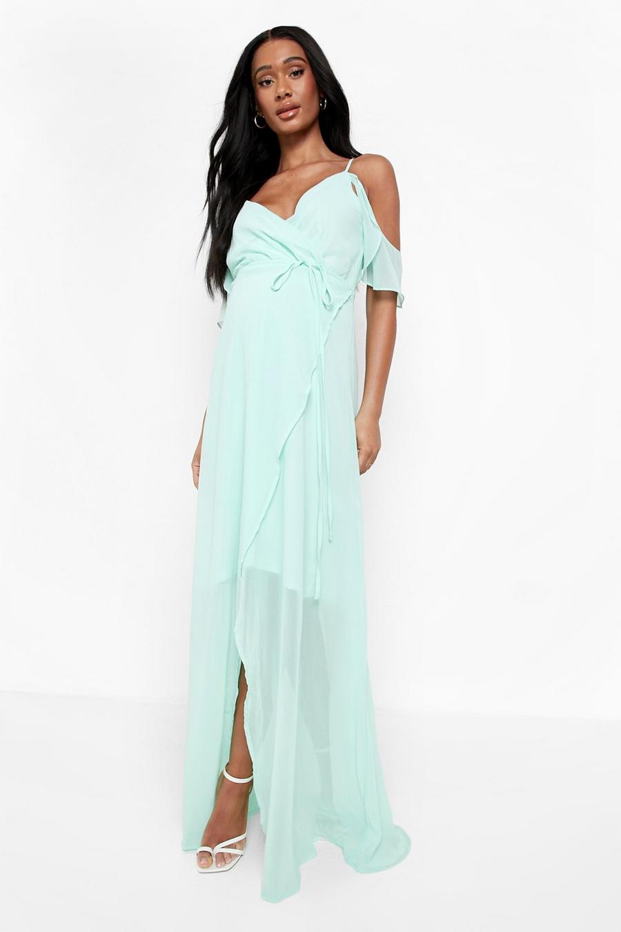 Sage green Maternity Occasion Cold Shoulder Maxi Dress