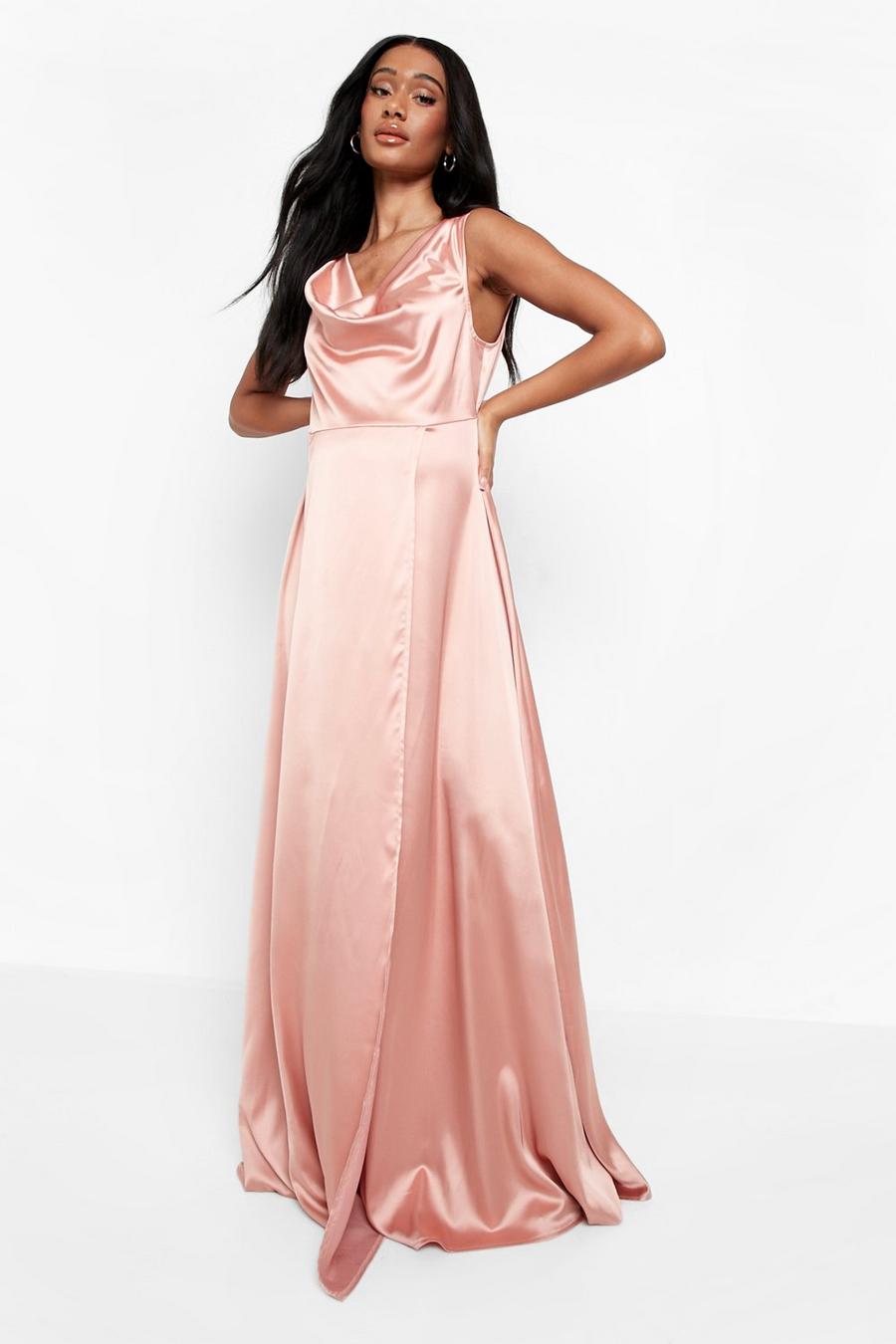 Vestido Premamá maxi de ocasión de raso con escote plisado, Coral pink