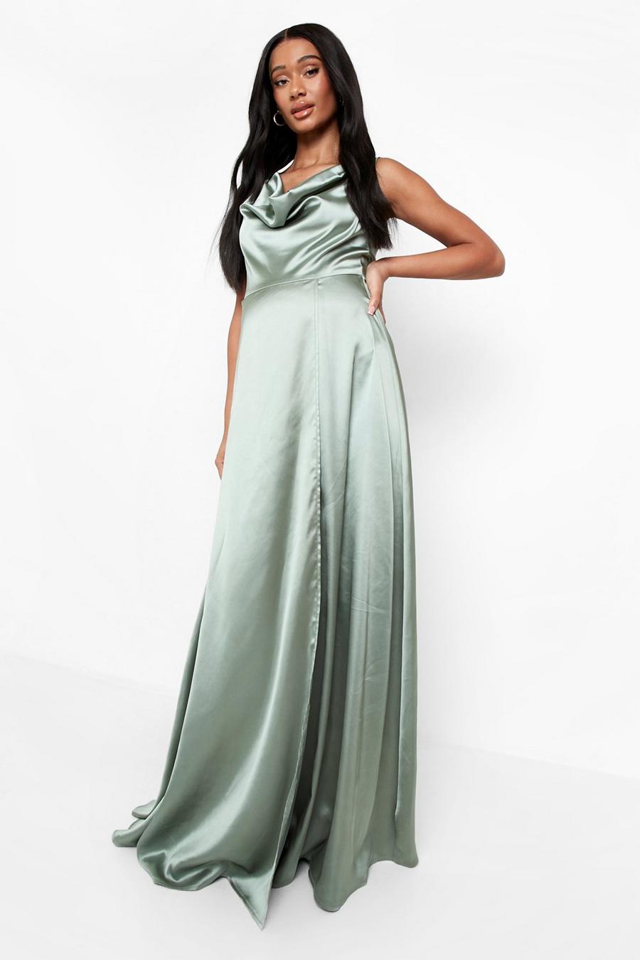 Sage Maternity Occasion Satin Cowl Neck Maxi Dress image number 1