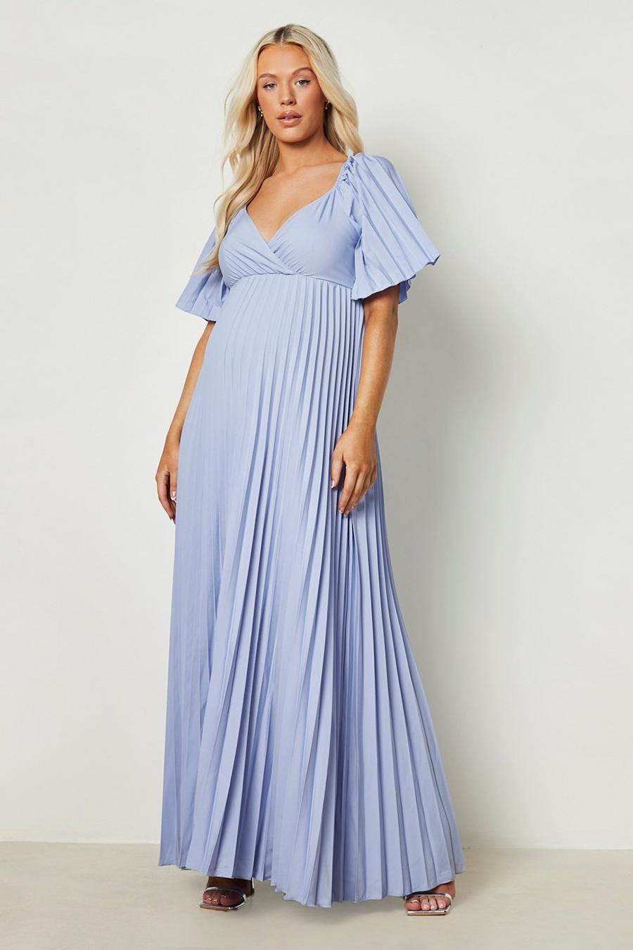 Blue Maternity Occasion Pleated Wrap Maxi Dress image number 1