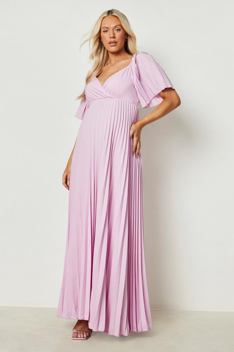 Maternité - Robe longue habillée effet plissé, Pink