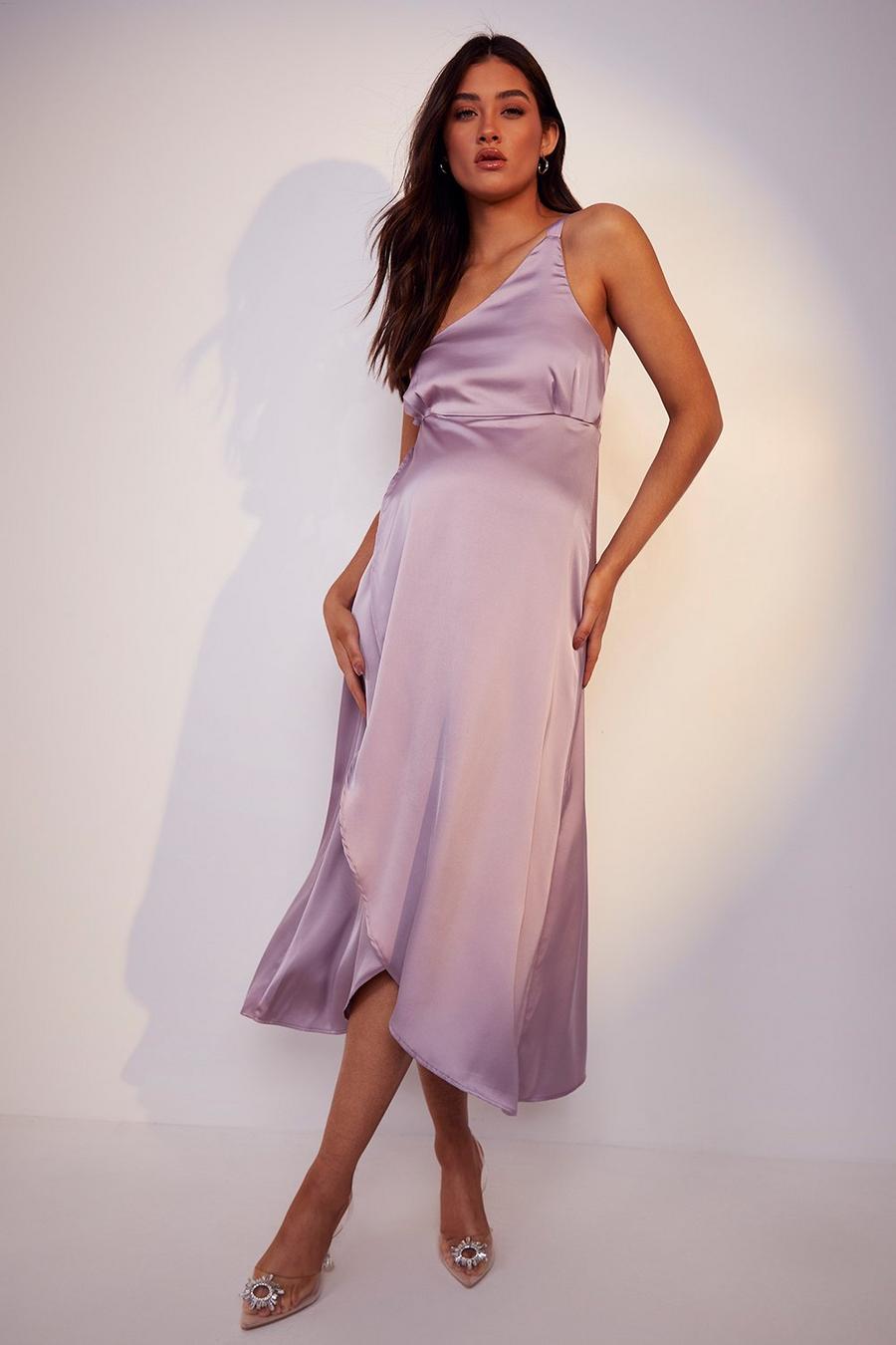 Lilac Maternity Occasion One Shoulder Wrap Dress image number 1