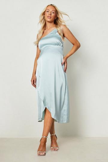 Sage Green Maternity Occasion One Shoulder Wrap Dress