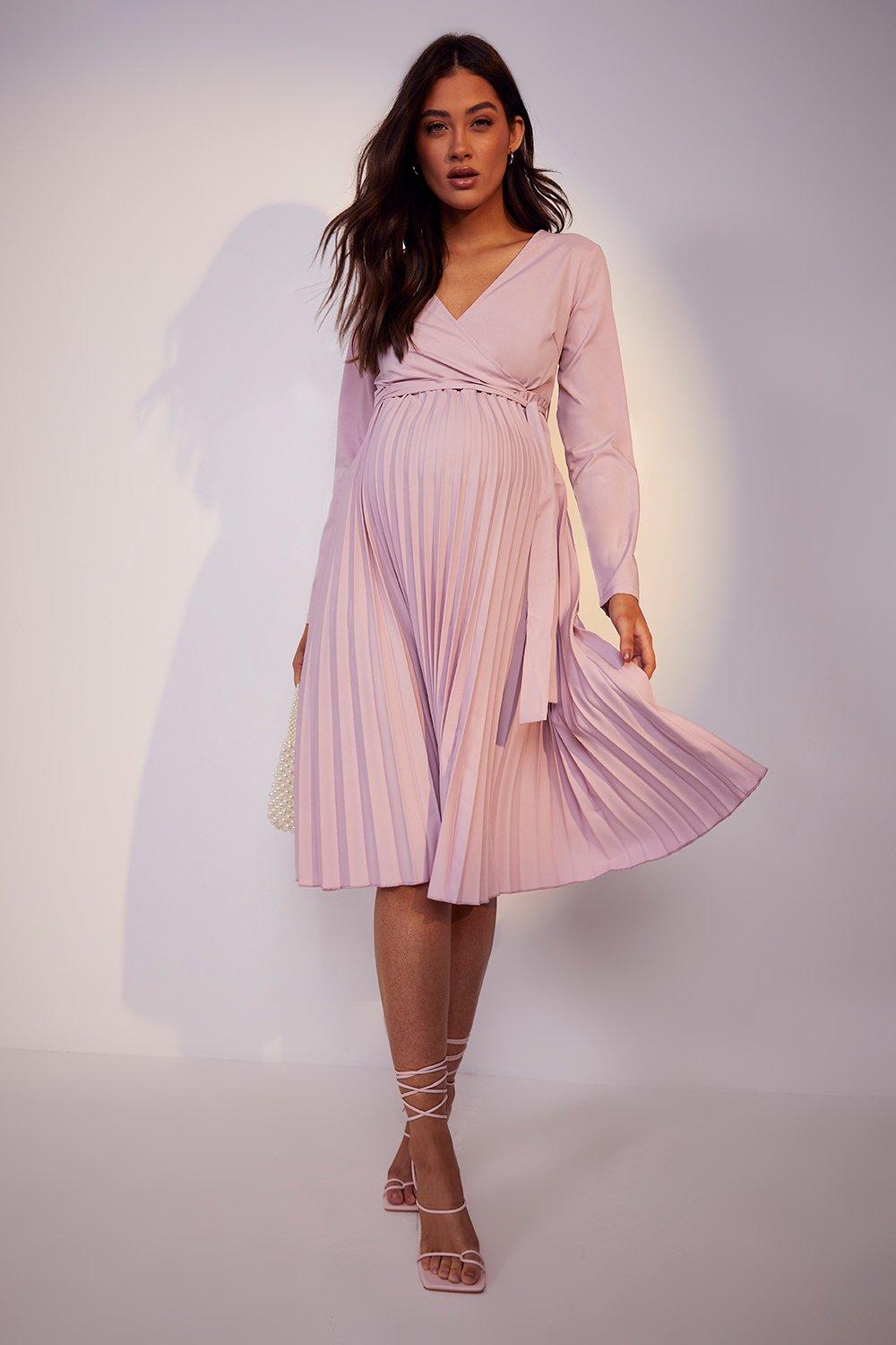 Blush Pink Pleated Maternity Dress