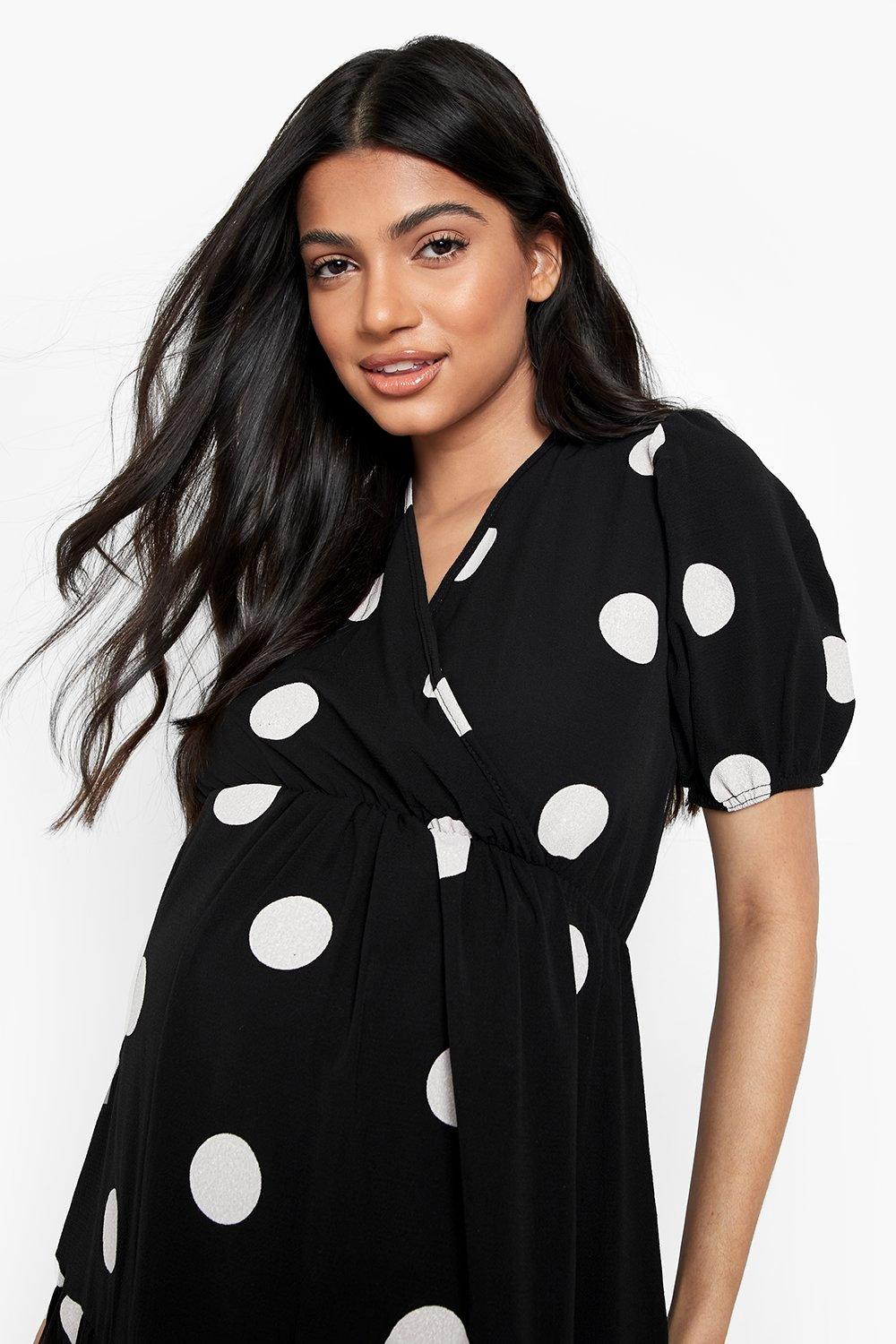 Boohoo polka dot outlet maternity dress