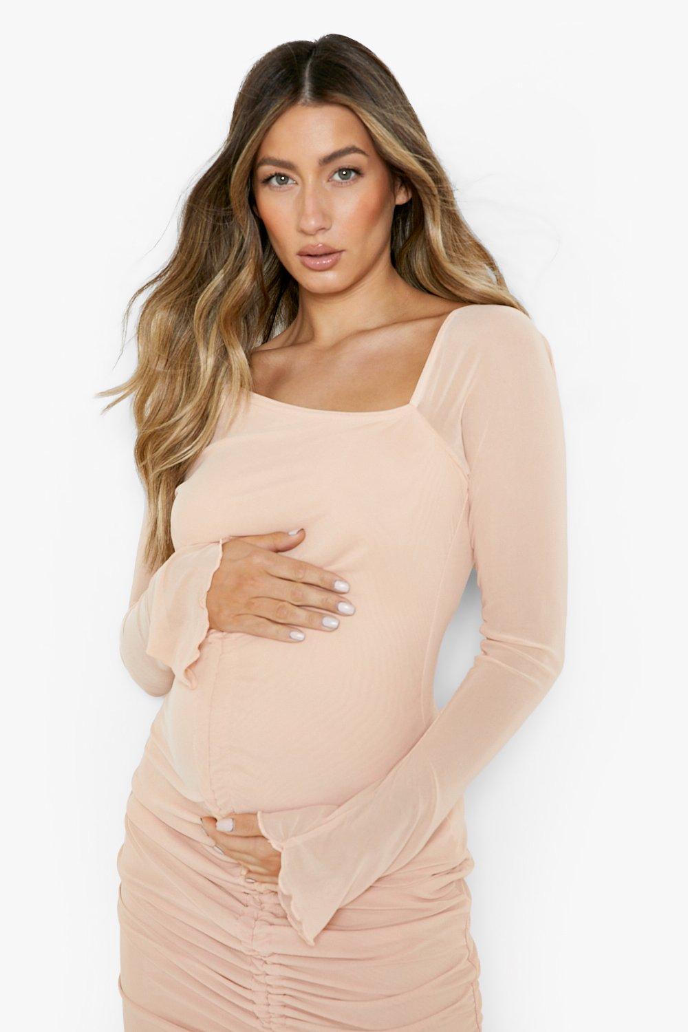 Basic Ruched Maternity Dress with Long Sleeves