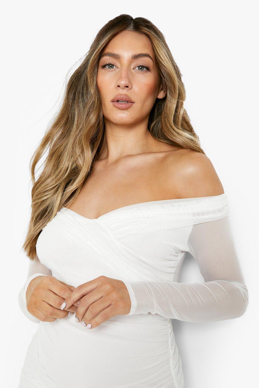 Boohoo off the shoulder maternity clearance dress