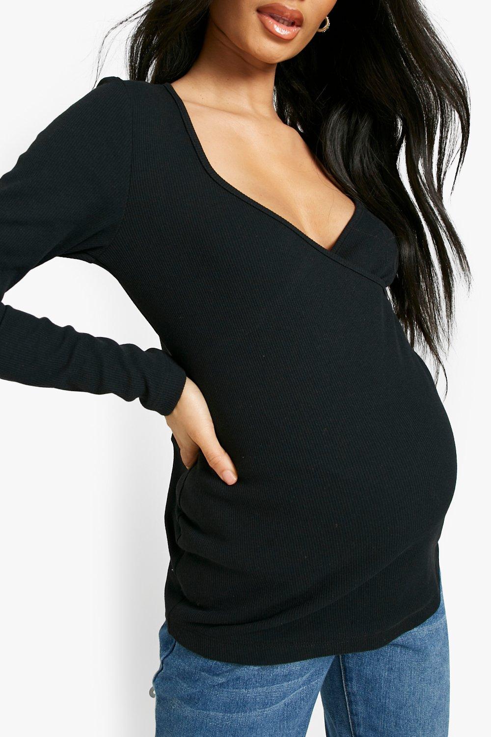 Ladies Maternity Nursing Boohoo Black Top Size 16 Long Sleeved