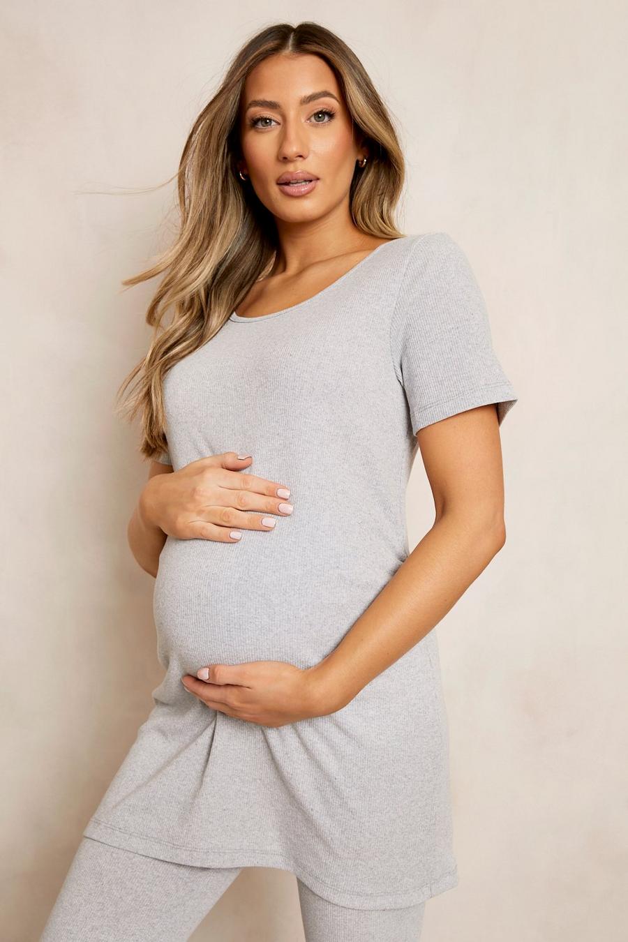 Grey marl Maternity Rib Ruched Short Sleeve T-Shirt image number 1