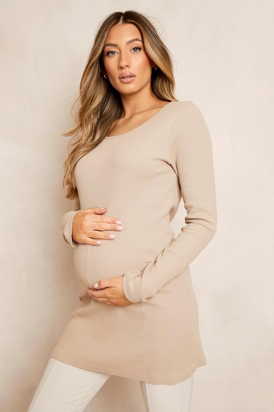 Taupe Maternity Ruched Long Sleeve T-shirt image number 1