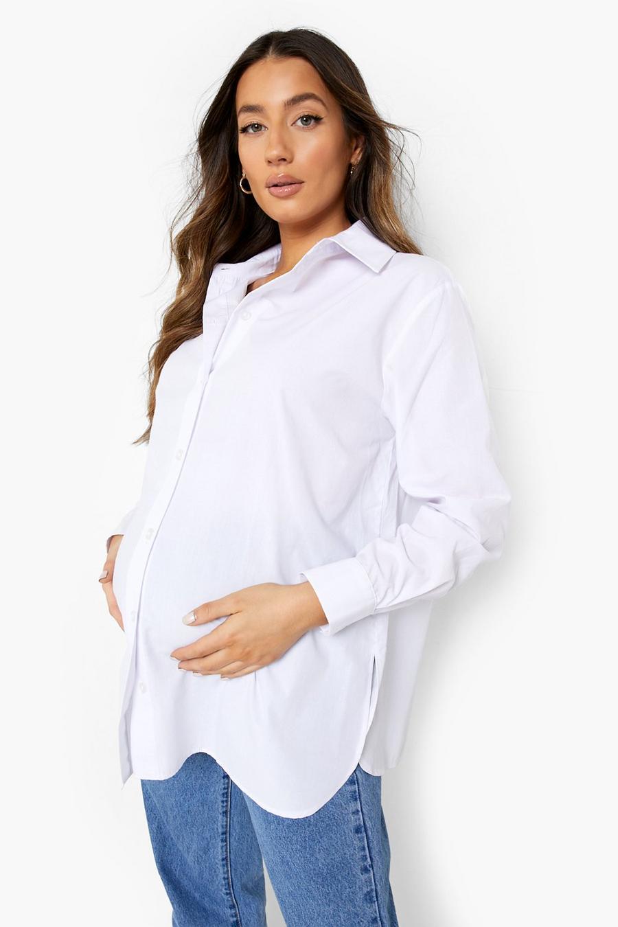 White Mammakläder - Oversize bomullsskjorta med slits image number 1