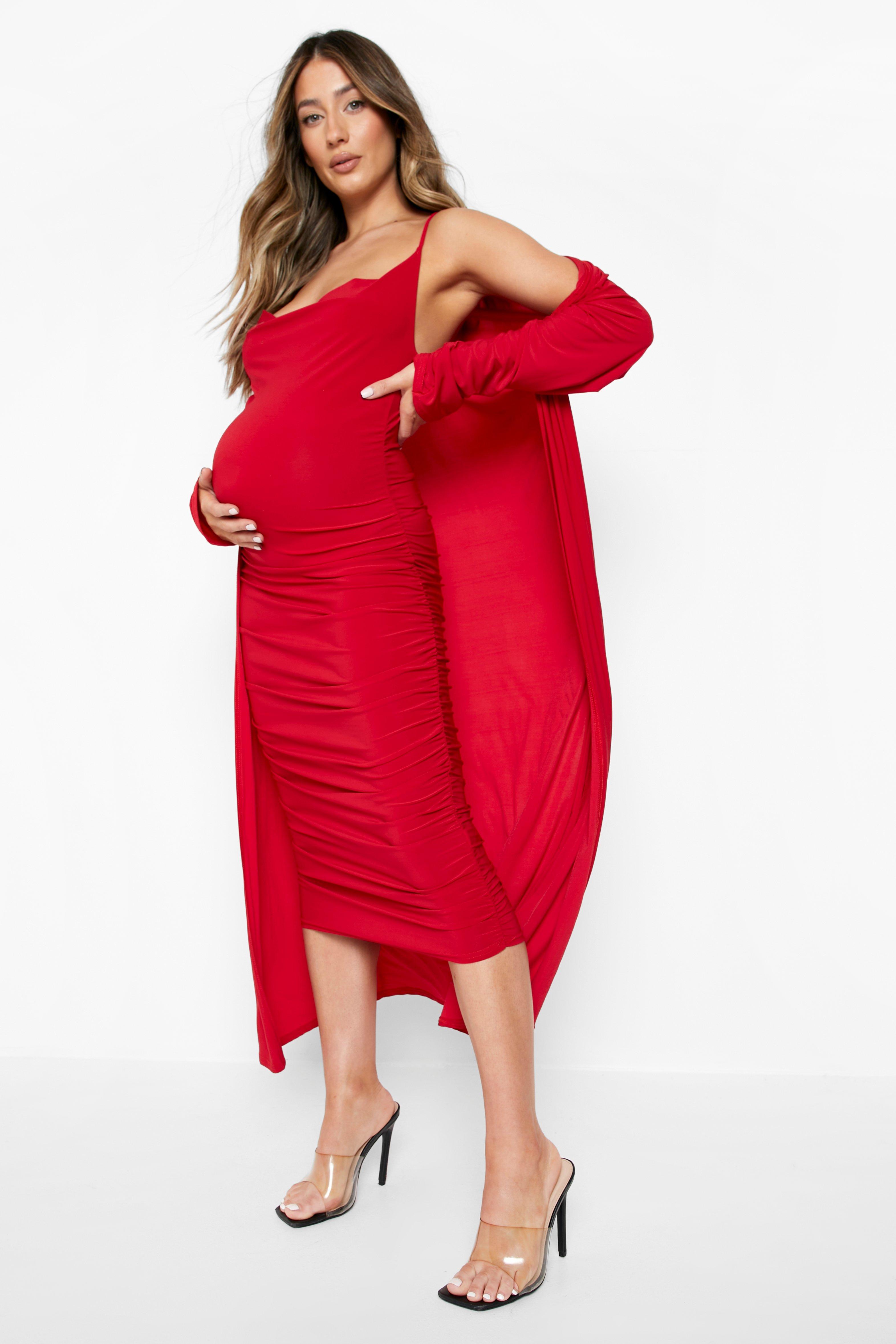 Boohoo red shop maternity dress